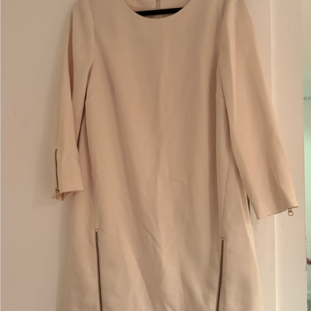 J. Crew Cream Long Sleeve Dress with Zipper Details